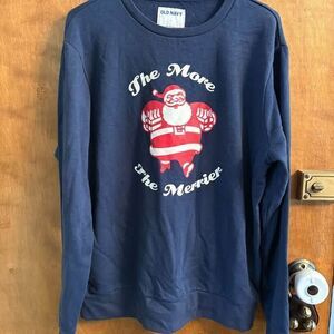 Santa More the Merrier Christmas Crewneck Sweatshirt Navy Blue Six Pack Party L